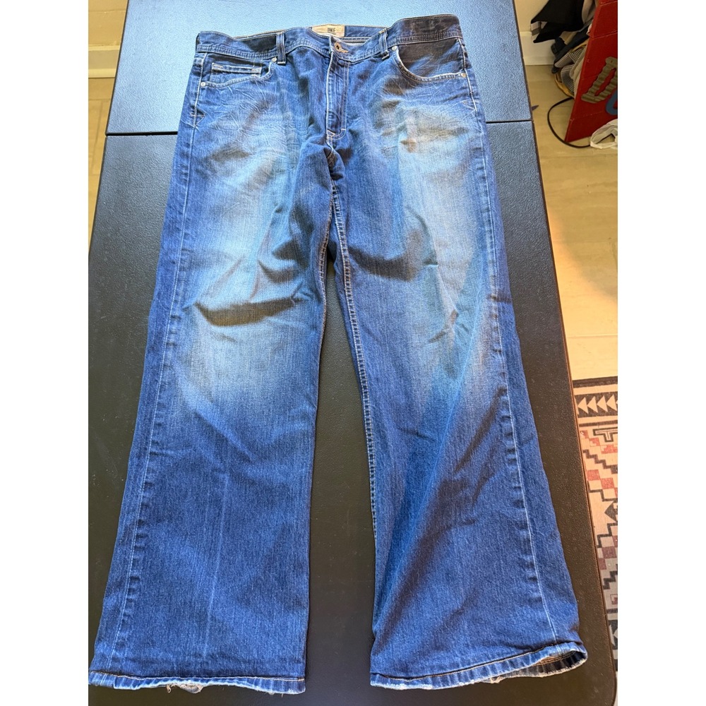 Y2K BKE Tyler Men Relaxed Fit Jeans 38L Blue Denim Medium Wash Distressed